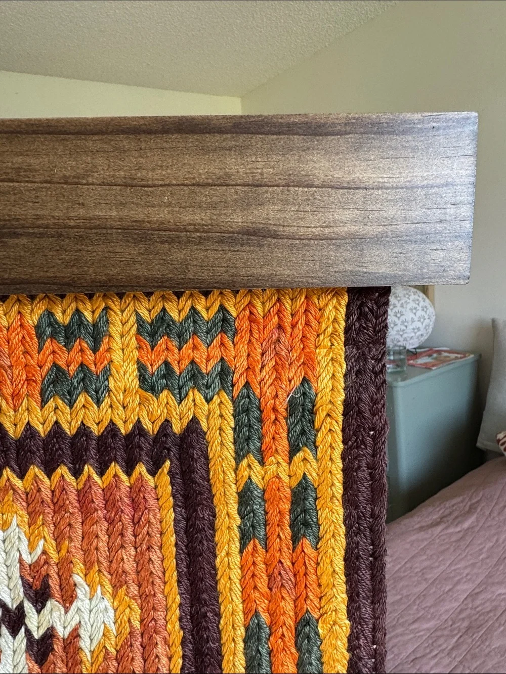 Vintage Handwoven Orange Geometric Wall Hanging